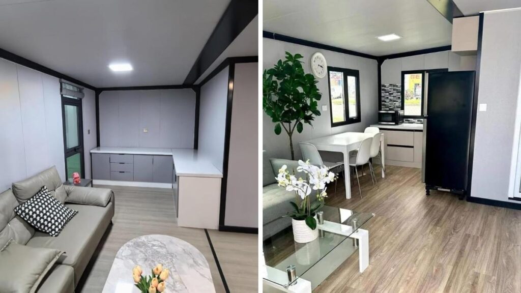 Modern Monochrome & Marble Retreat - Expandable Prefab Living with Style interior