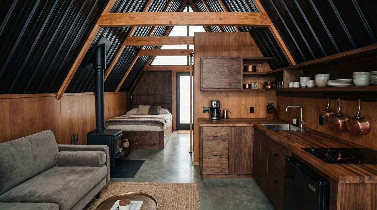 The Arctic Solar Modern A-Frame interior