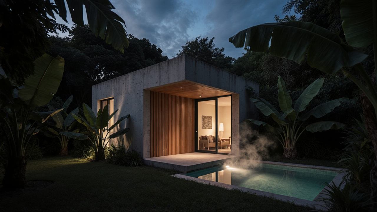 Raw Concrete and Golden Teak — A Tropical Brutalist Escape