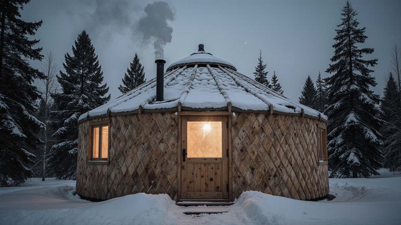 Cedar Lattice & Walnut Curves – A Nordic Yurt Retreat
