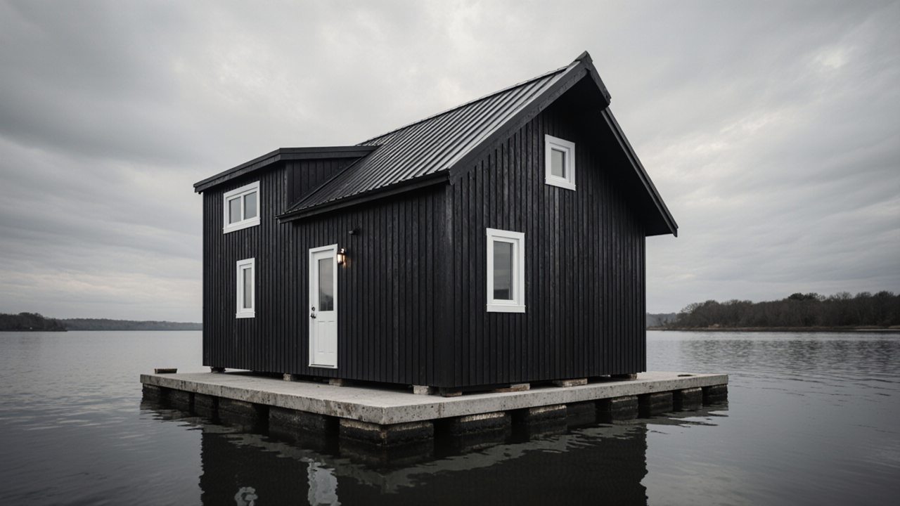 Midnight Noir Retreat – A Floating Modern Barn