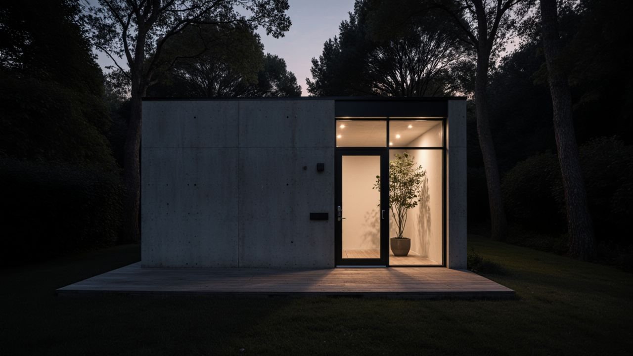 Concrete Gray and Walnut Warmth — A Zen Glass Box of Invisible Architecture