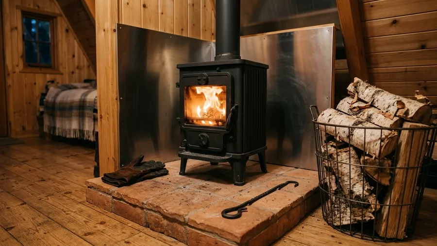 Wood Burning Stove on Hearth Tile