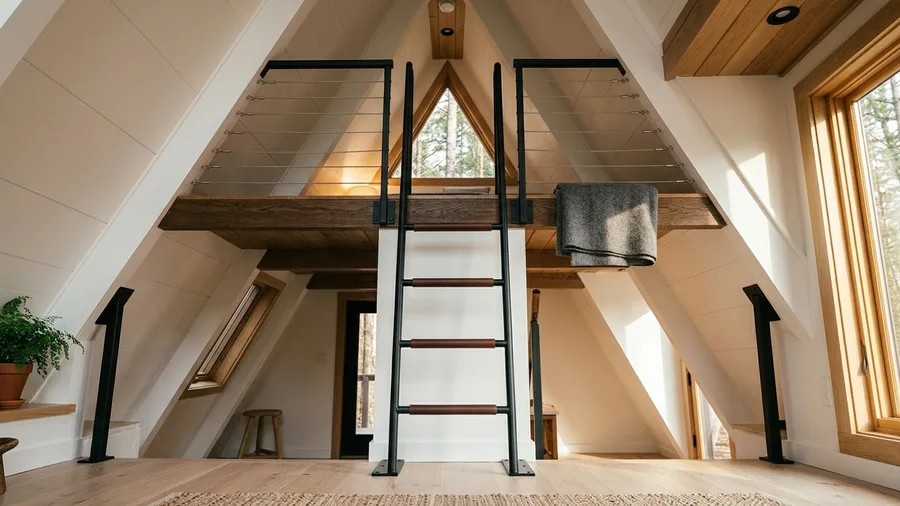 Hanging Ladder and Minimalist Mezzanine Rail
