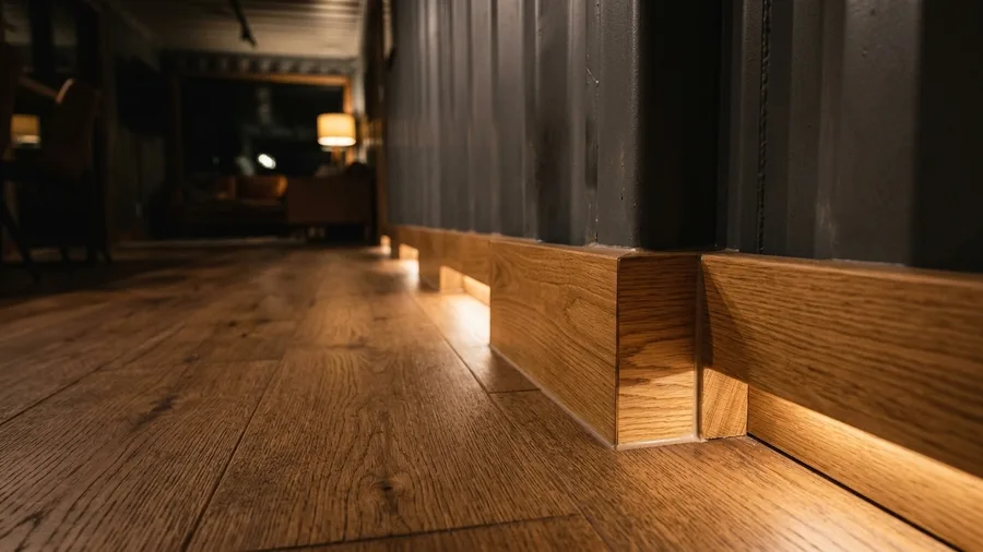 Recessed Perimeter Wood Baseboards and Casing