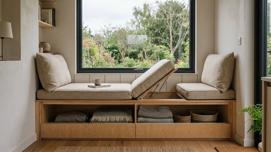 Built-In Birch Plywood Storage Bench
