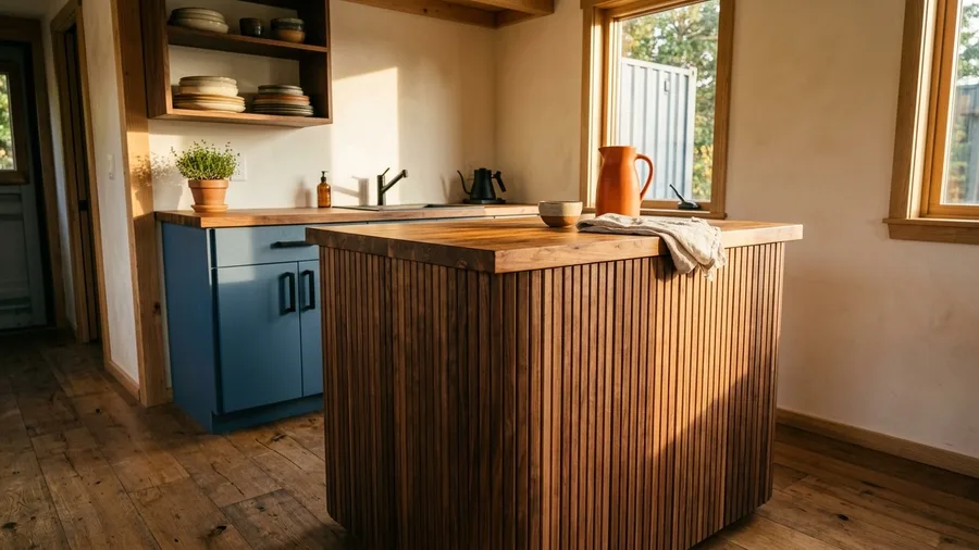 Fluted Solid Wood Kitchen Island