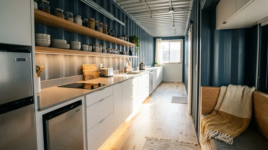 Linear Galley Kitchen and Living Core
