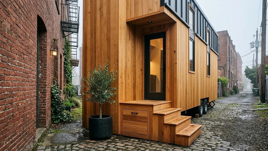 Vertical Tongue and Groove Cedar Stays Sleek in Tight Alleys