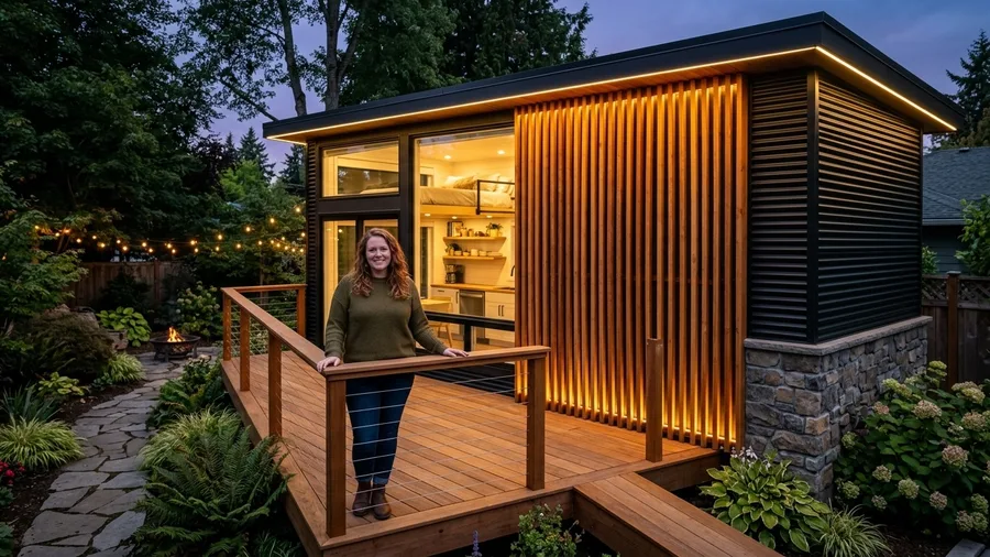 Rain-Screen Cedar Slats with Integrated Warm LED Backlighting