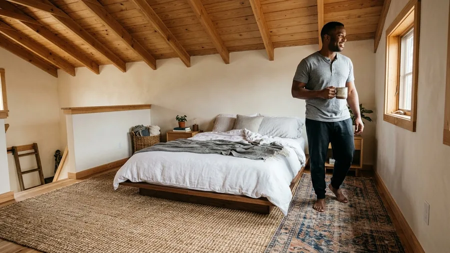 Oversized Jute Rugs Anchor the Floor Plan