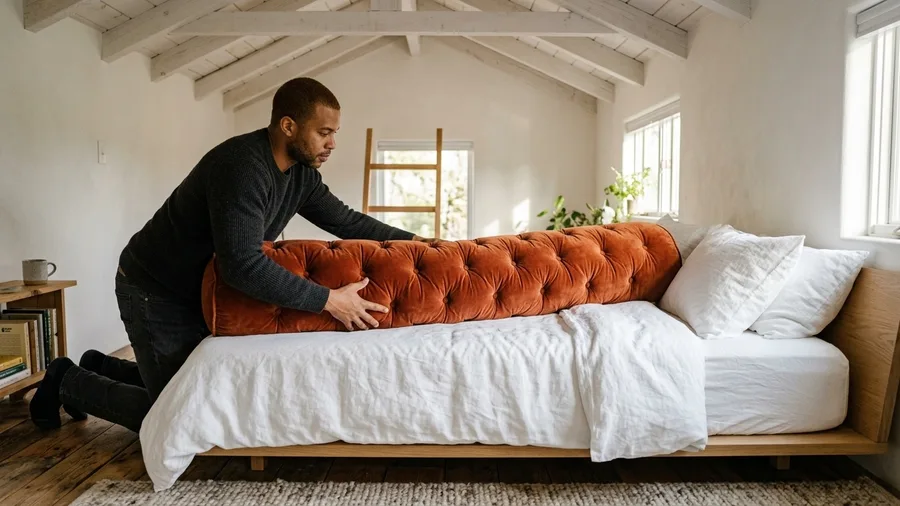 Single Oversized Bolster Pillows Streamline the Bed