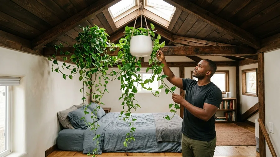 Trailing Pothos Vines Soften Rigid Rafters