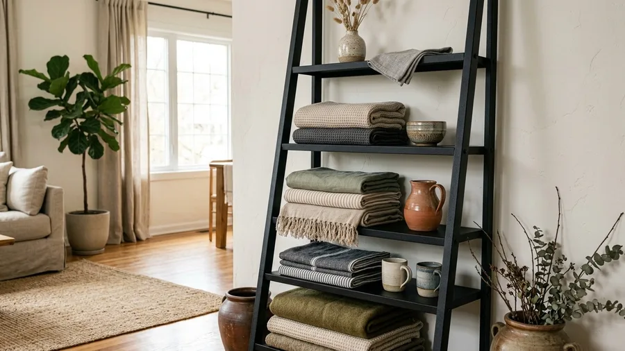 Matte Black Steel Ladder Shelf