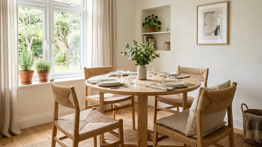 Paper Cord Dining Chairs Around Ash Table