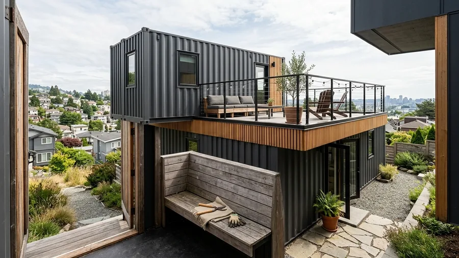 L-Shaped Container Compound with Roof Terrace