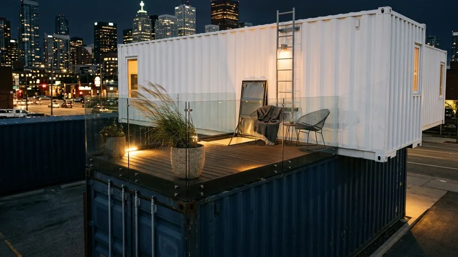 Stacked Container Tower with Skyline Balcony