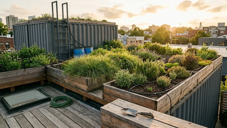 Rooftop Garden Oasis on Corrugated Steel
