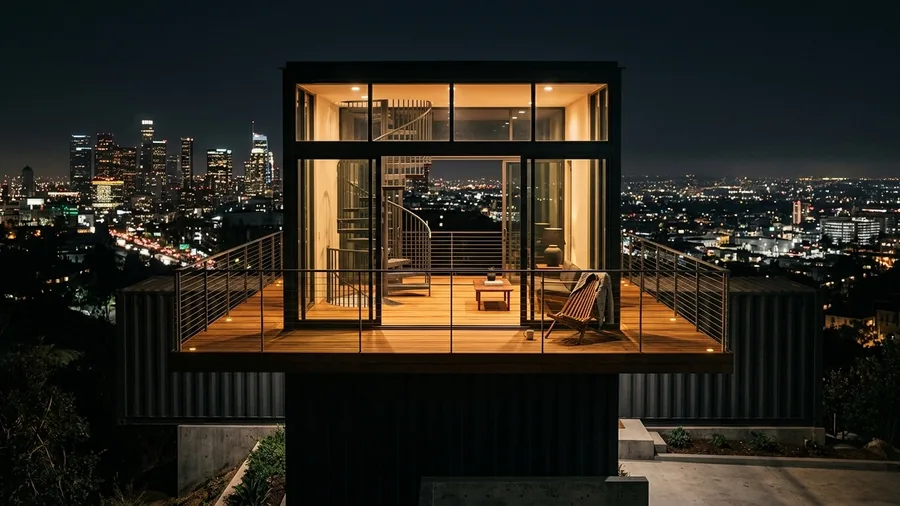Glass-Enclosed Penthouse Container Roof Lounge