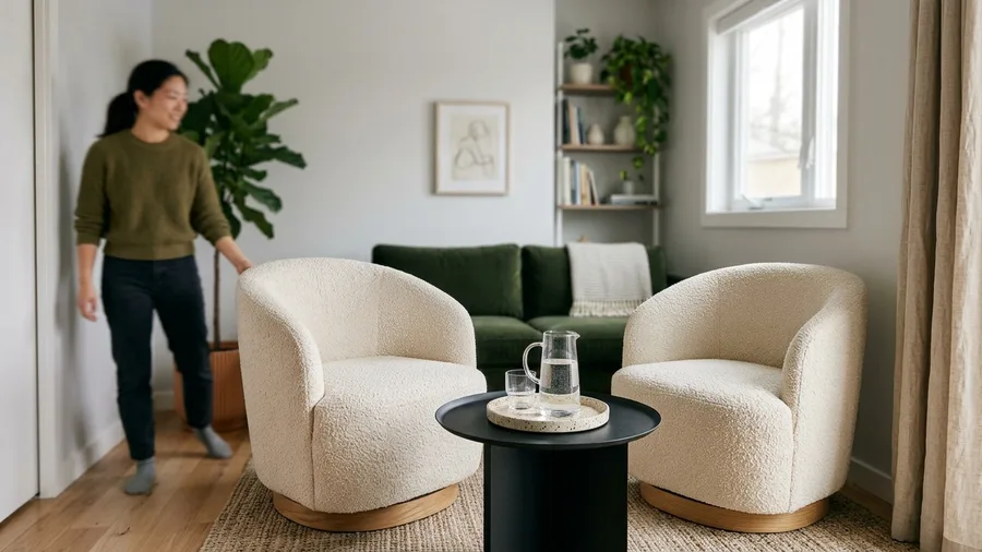 Boucle Swivel Chairs Over Heavy Sectionals