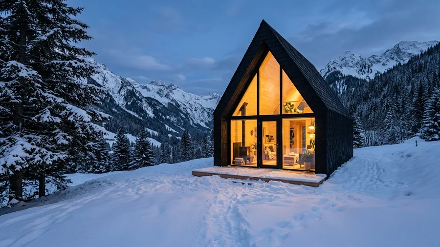 Monolithic Black A-Frame Cabin