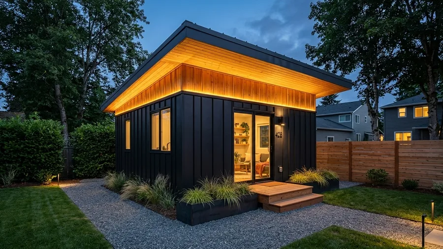 Charcoal Metal with Warm Wood Soffits