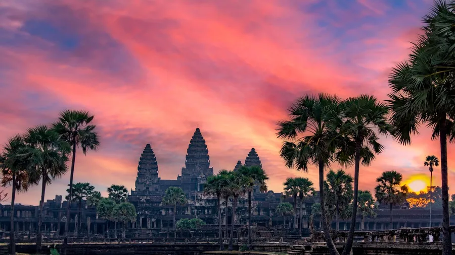 Angkor Wat, Cambodia: Temple Spires in Silhouette