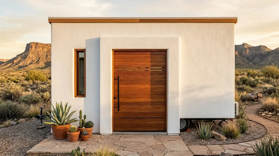 Contrast White Stucco With Natural Wood