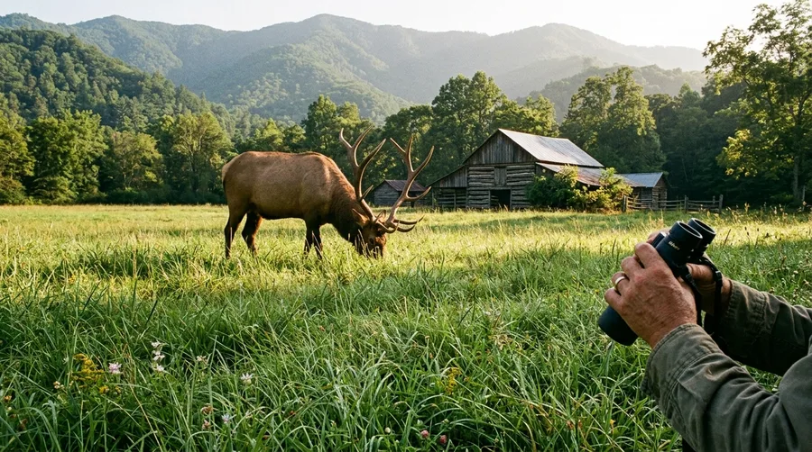 Spot Elk in Oconaluftee Valley