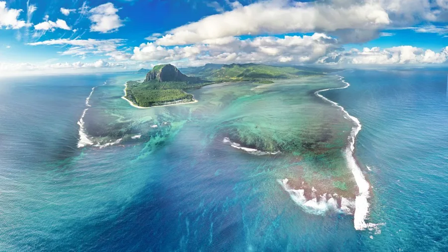 Fly Above the Underwater Waterfall of Mauritius