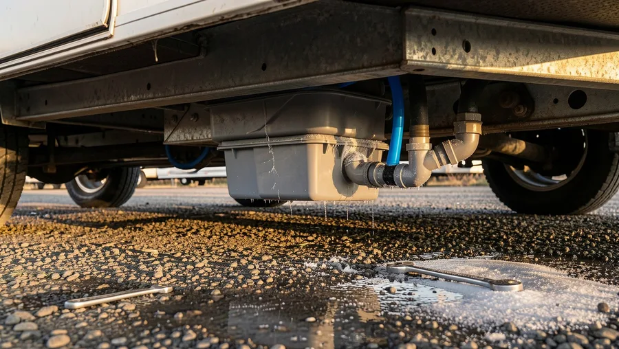 Under-mount gray water tanks rupture during hard freezes