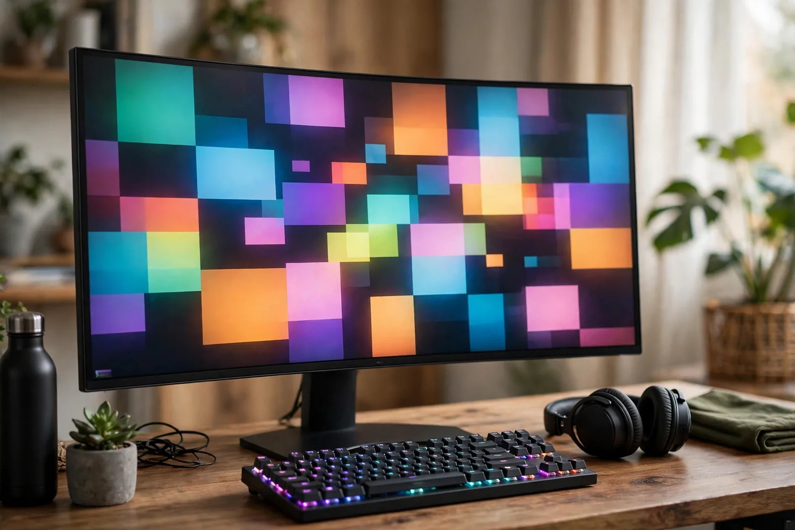 A coding workspace with an abstract code editor on screen