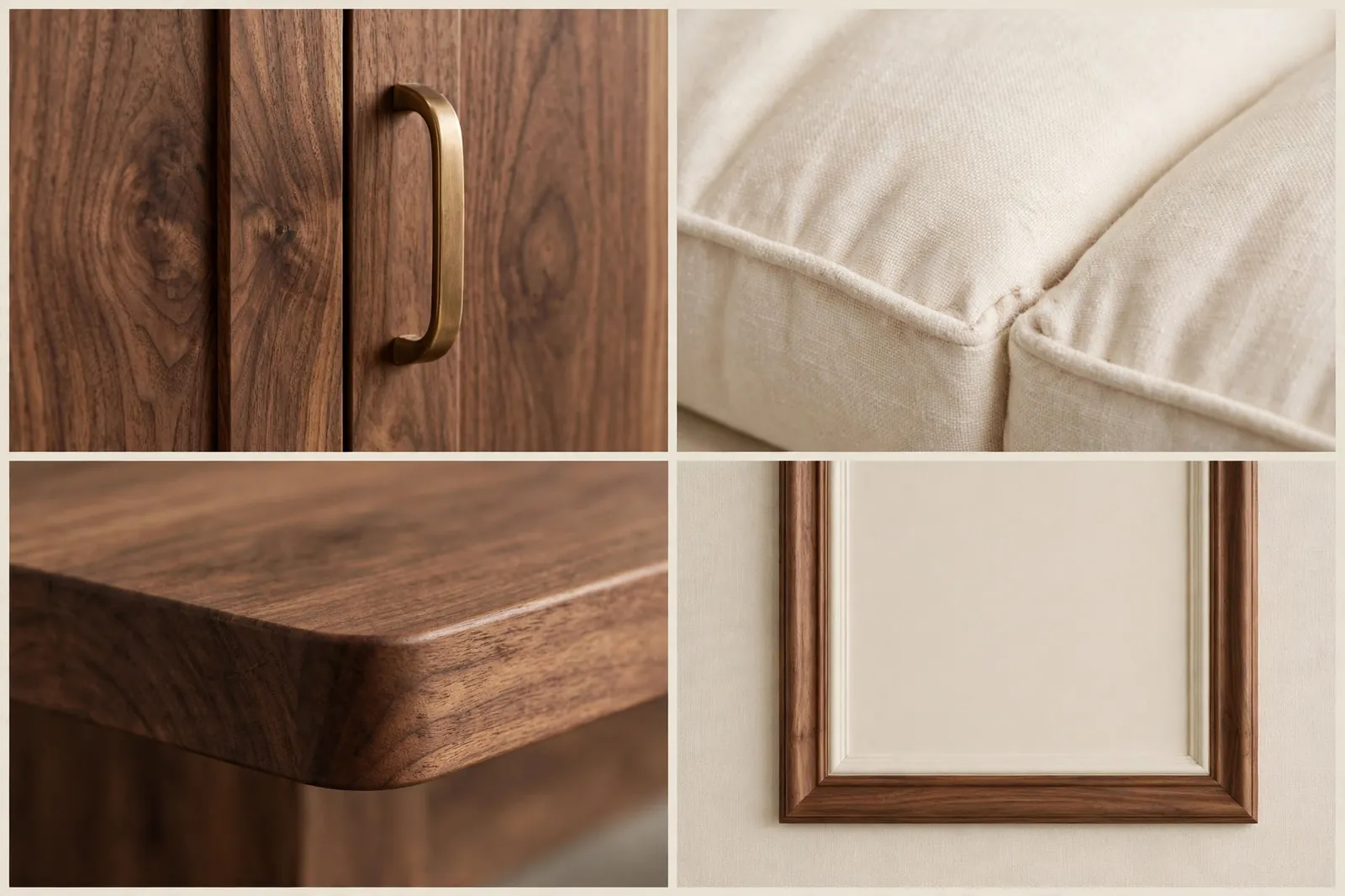 Warm cream and walnut motorhome detail collage