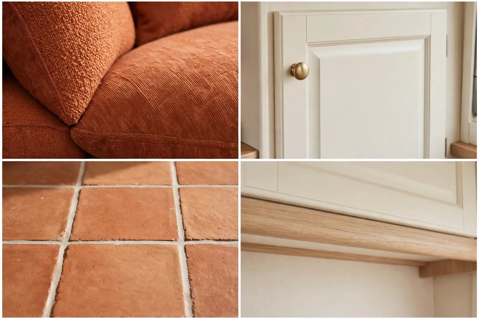 Terracotta and soft cream motorhome detail collage