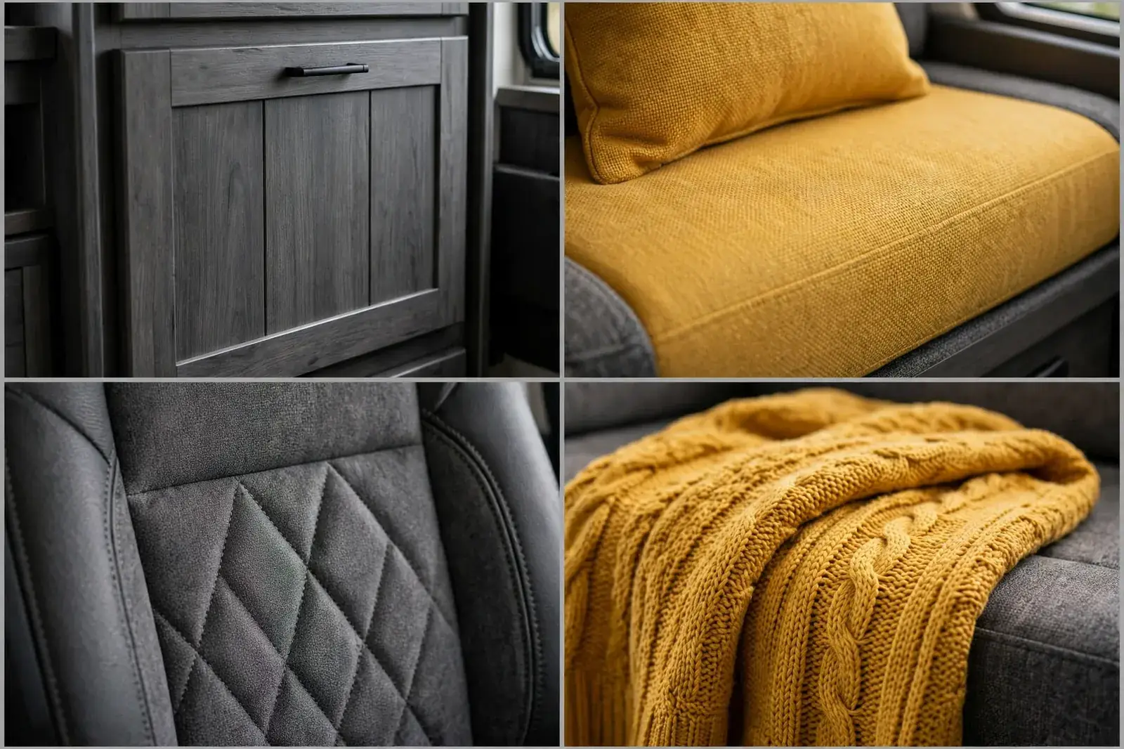 Charcoal and mustard motorhome detail collage