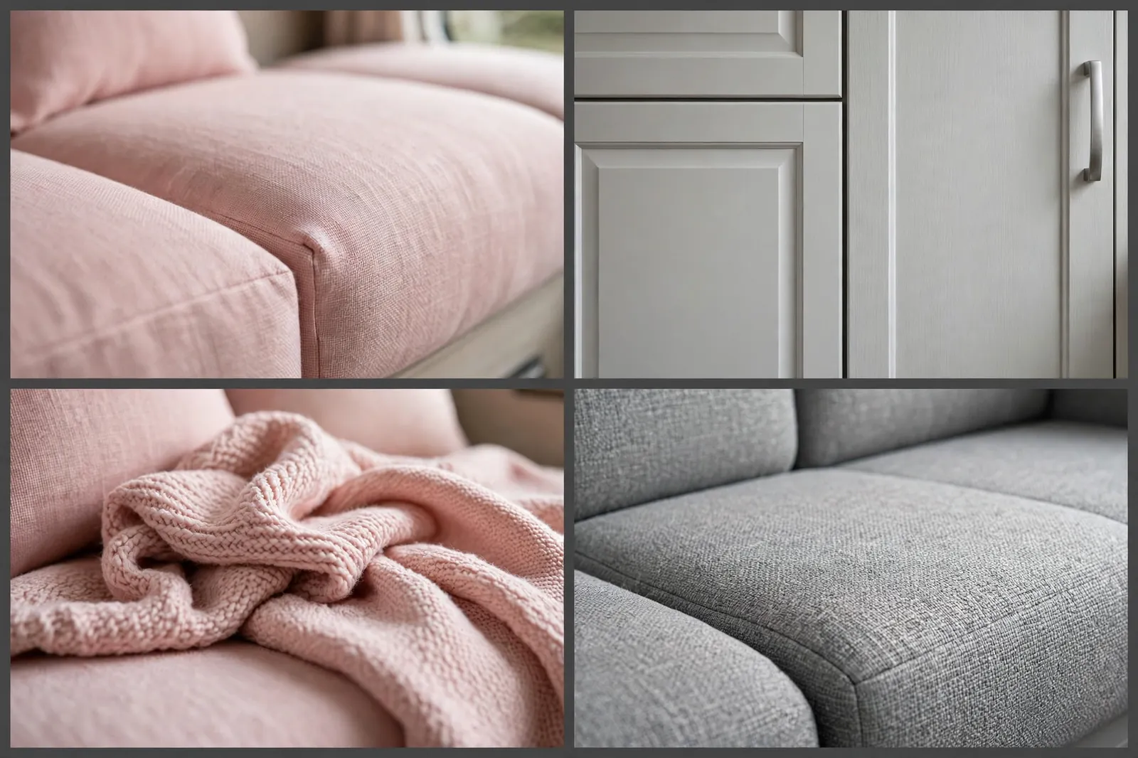 Blush pink and pale grey motorhome detail collage