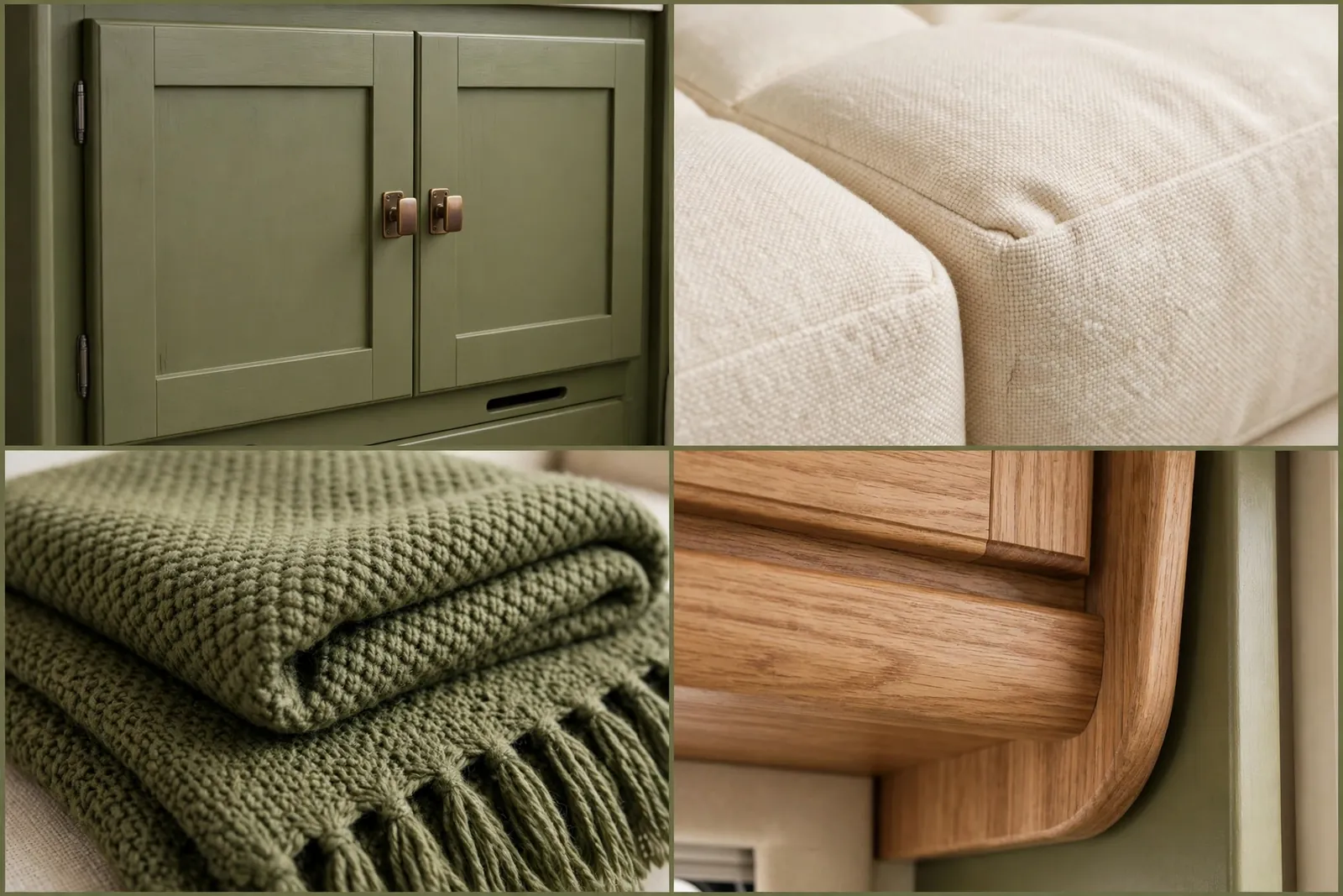 Olive green and cream motorhome detail collage