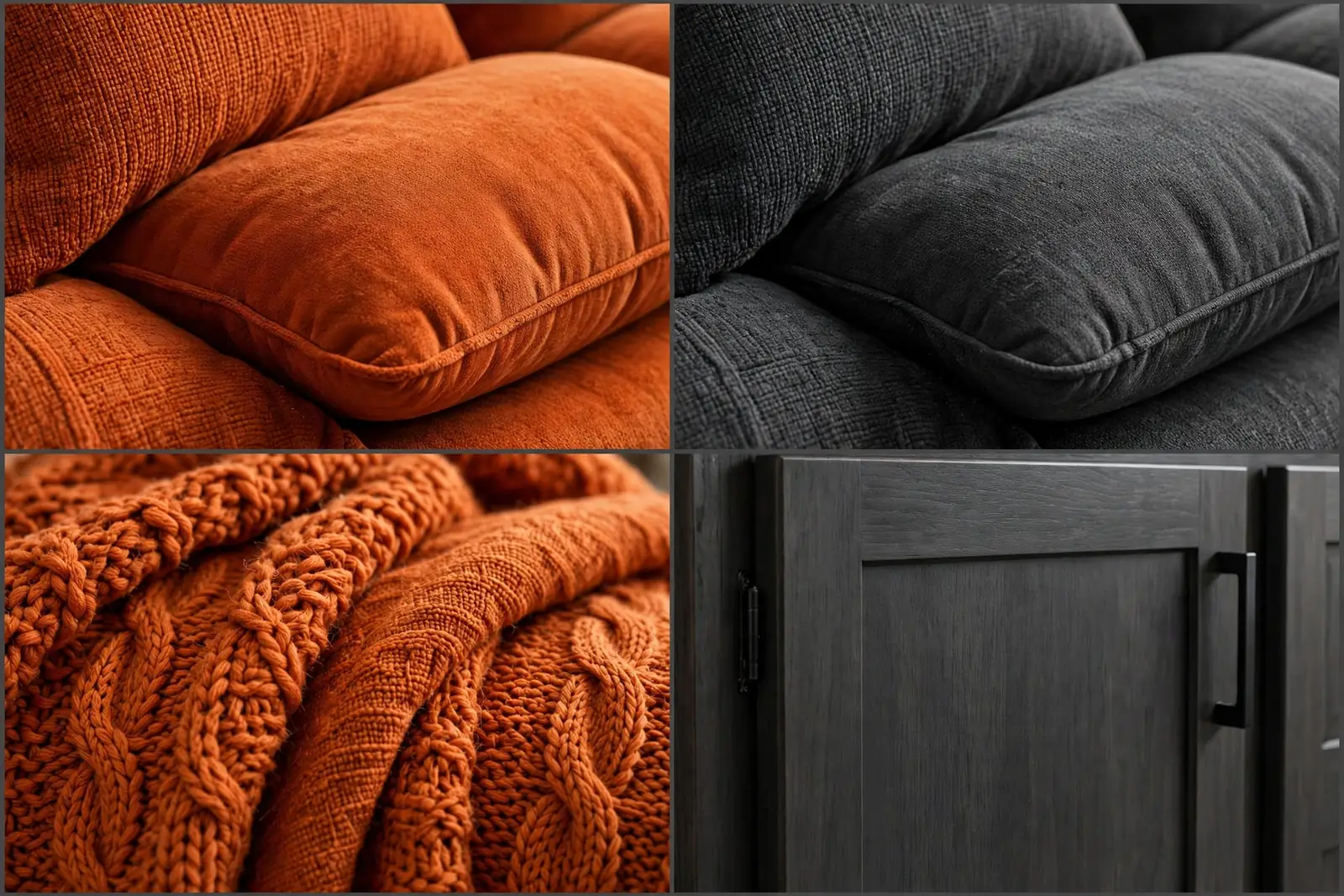 Burnt orange and charcoal motorhome detail collage