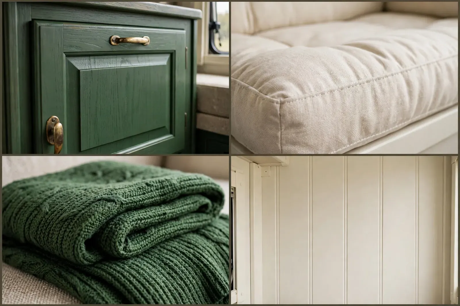 Hunter green and cream motorhome detail collage