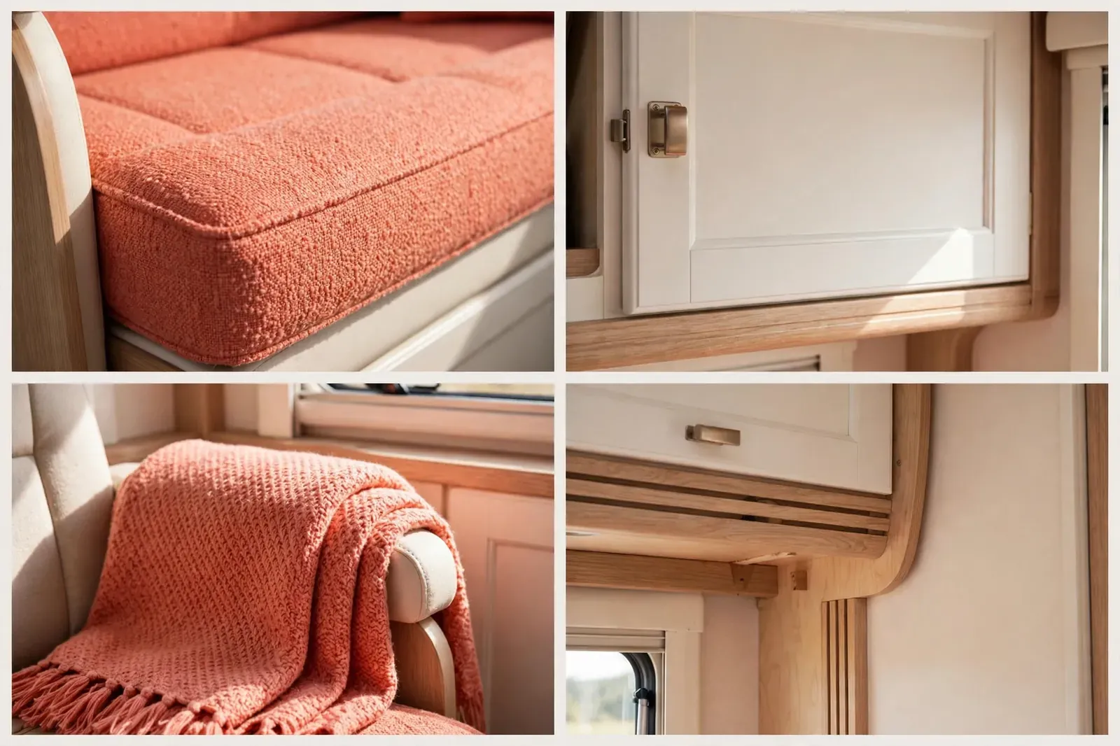 Coral and warm white motorhome detail collage