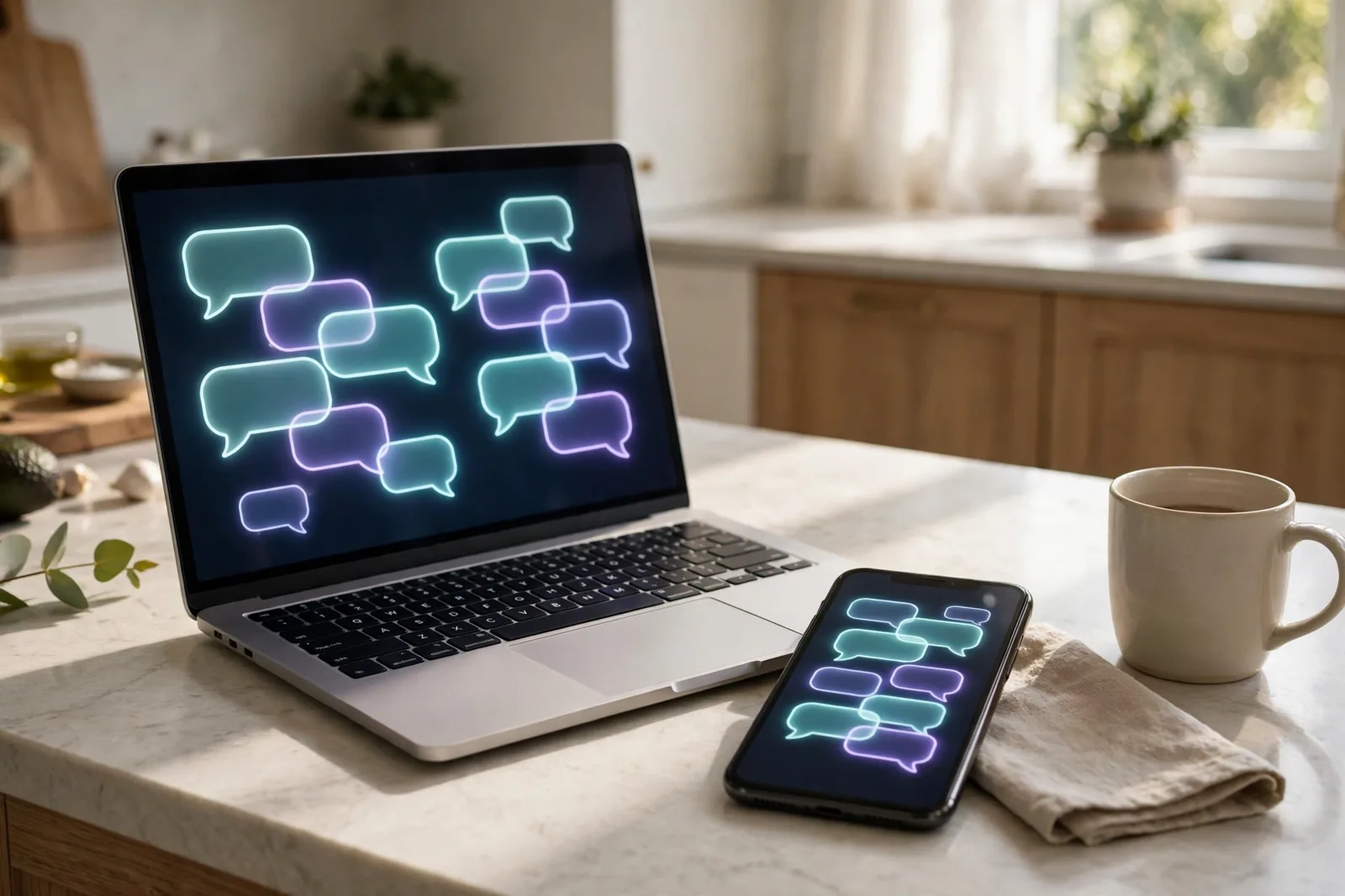 Phone and laptop on a counter for everyday AI use