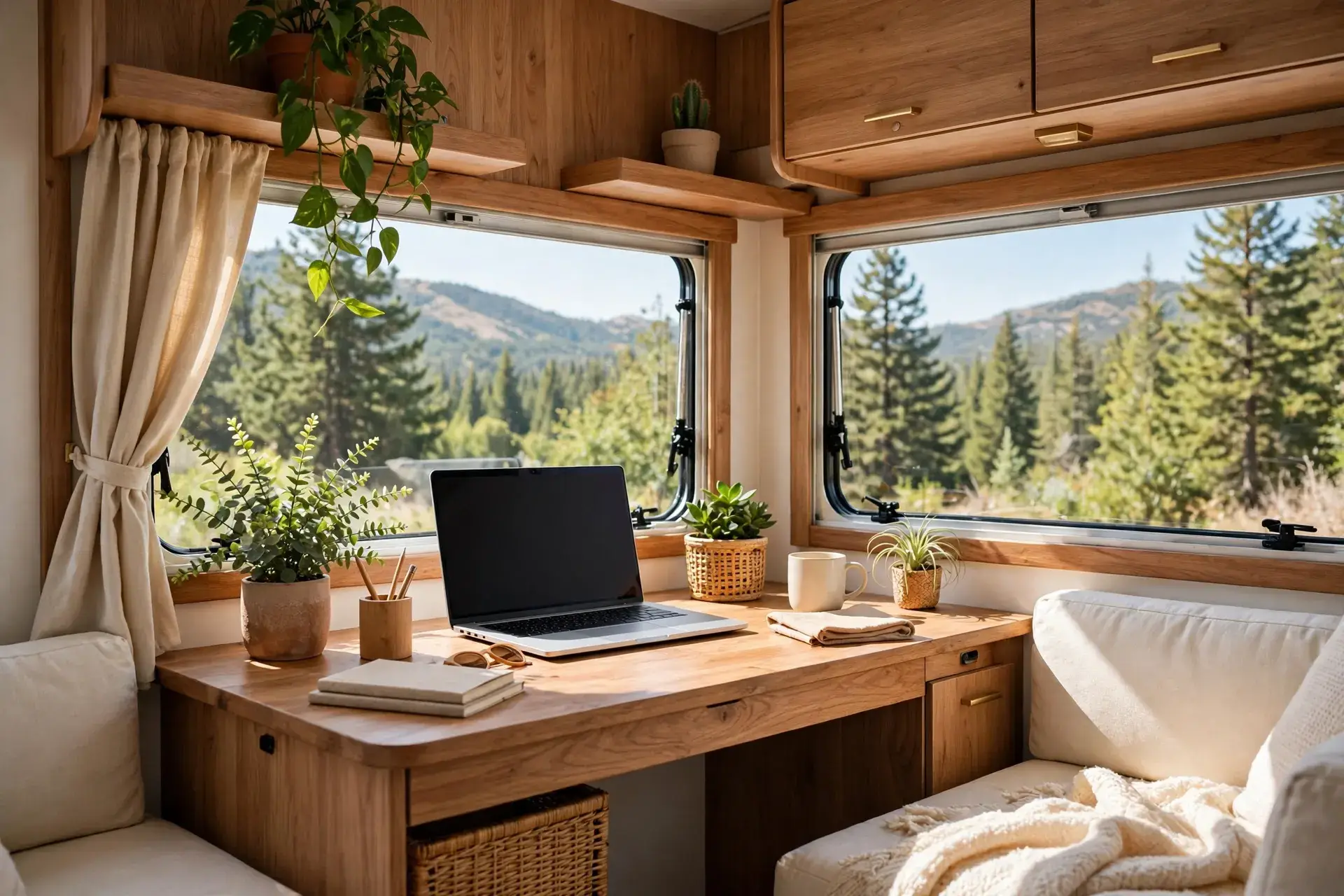 19+ RV Workspace and Desk Setups for Working on the Road - featured image