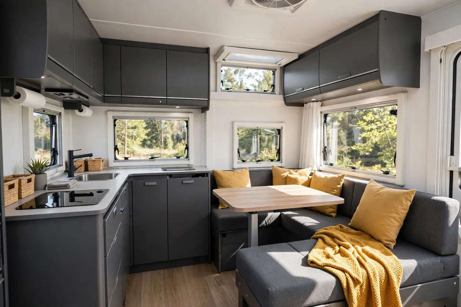 Charcoal and mustard yellow motorhome interior