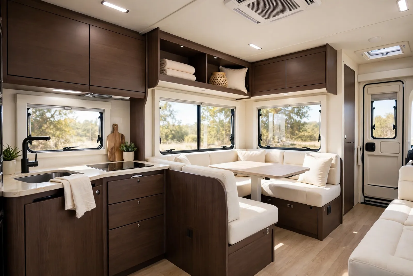 Espresso and ivory motorhome interior