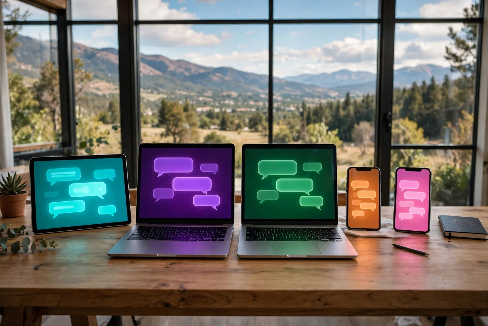 Five devices in a row showing the five chatbots compared side by side