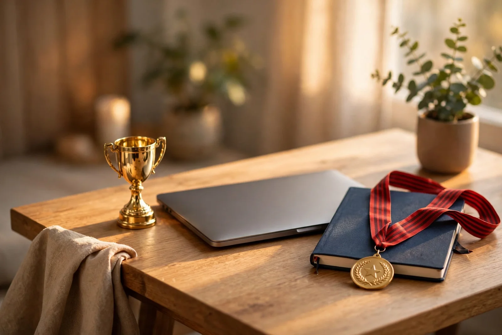 A small trophy on a desk marking the category winners of the test