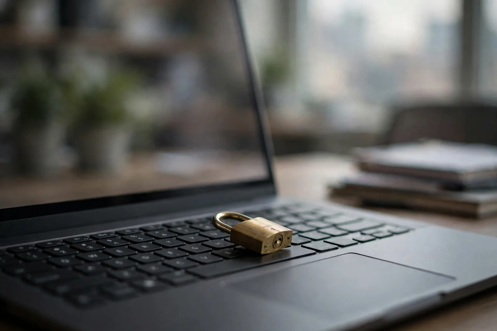 A padlock on a laptop keyboard representing data privacy